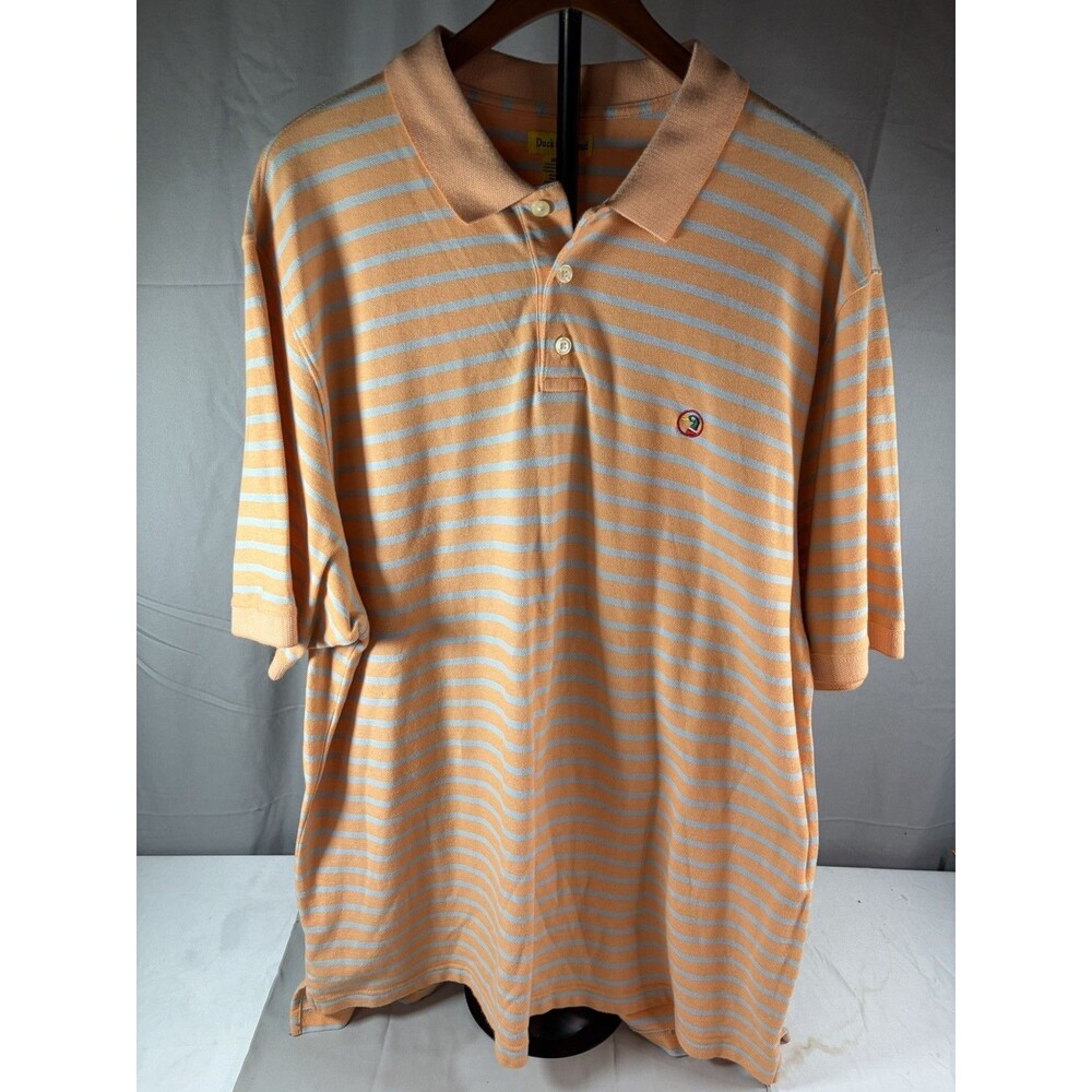 Duck Head Men's Polo Shirt Orange/Blue Striped XL Short Sleeve Cotton Logo